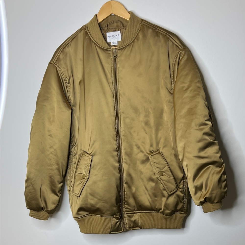 Aerie Gold Satin Bomber Jacket - Size Small - Picture 2 of 4